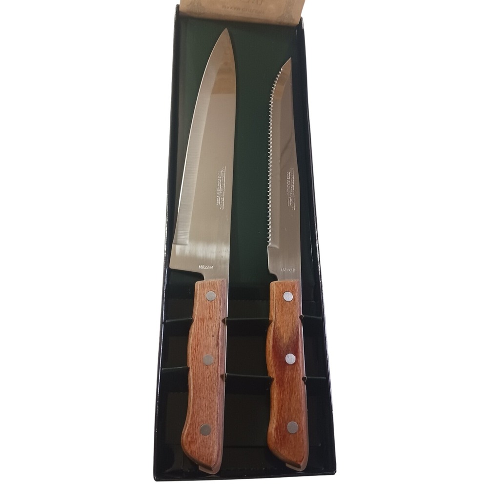 Maxam Rainbow Rexair Knife Cutlery Set 2pc Stainless Steel‎ Wood Handle Retro